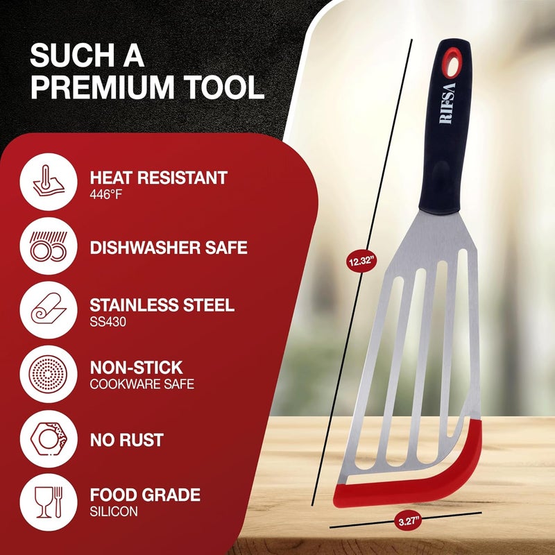 Rifsa Fish Spatulas, Stainless Steel with Heat-Resistant Silicone Tips, Non-Scratch Design for Non-Stick Cookware, Slotted Silicone Spatulas for Frying, Flipping Fish and Eggs. - Image 2